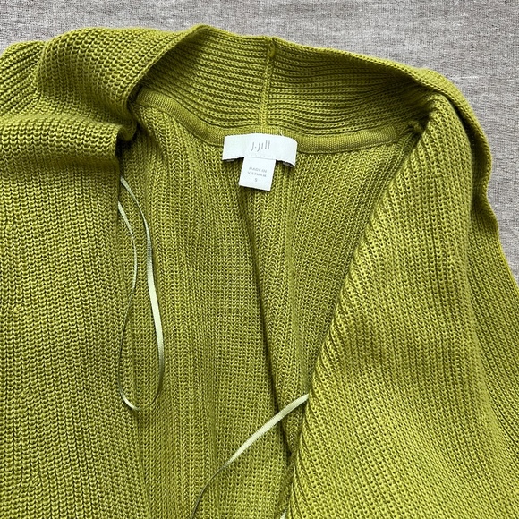 J Jill Avocado Green Open Long Sleeve Knit Cardigan Cotton Blend - Picture 4 of 6